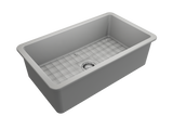 BOCCHI 1362-006-0120 Sotto Dual-mount Fireclay 32 in. Single Bowl Kitchen Sink with Protective Bottom Grid and Strainer in Matte Gray