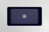 BOCCHI 1362-010-0120 Sotto Dual-mount Fireclay 32 in. Single Bowl Kitchen Sink with Protective Bottom Grid and Strainer in Sapphire Blue