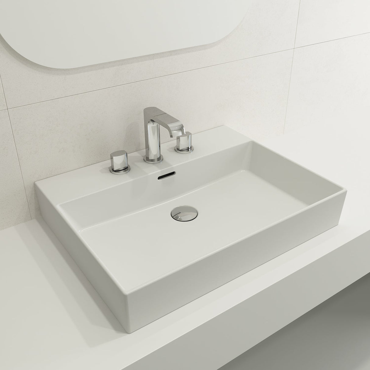 BOCCHI 1376-002-0127 Milano Wall-Mounted Sink Fireclay 24 in. 3-Hole with Overflow in Matte White