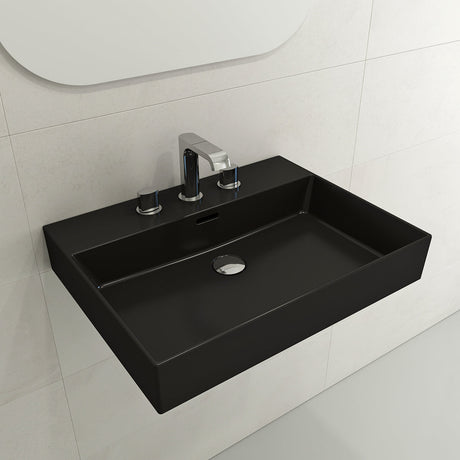BOCCHI 1376-004-0127 Milano Wall-Mounted Sink Fireclay 24 in. 3-Hole with Overflow in Matte Black