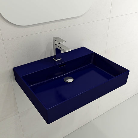 BOCCHI 1376-010-0126 Milano Wall-Mounted Sink Fireclay 24 in. 1-Hole with Overflow in Sapphire Blue