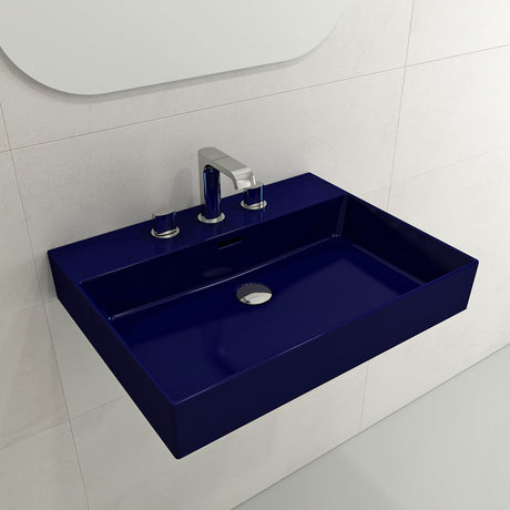 BOCCHI 1376-010-0127 Milano Wall-Mounted Sink Fireclay 24 in. 3-Hole with Overflow in Sapphire Blue