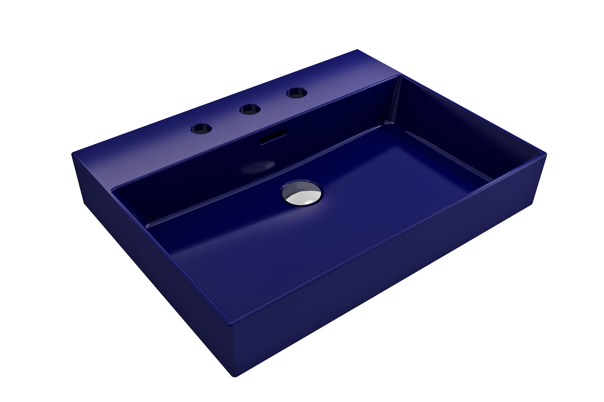 BOCCHI 1376-010-0127 Milano Wall-Mounted Sink Fireclay 24 in. 3-Hole with Overflow in Sapphire Blue