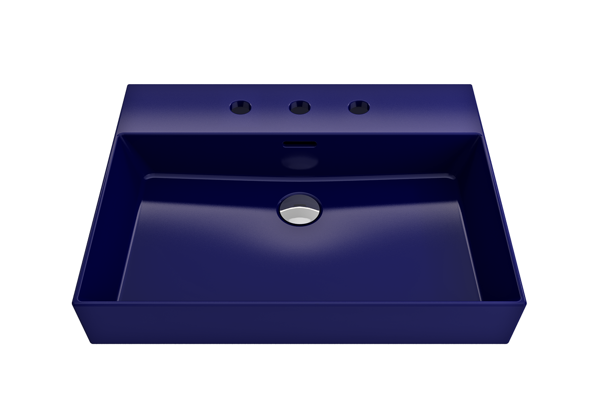 BOCCHI 1376-010-0127 Milano Wall-Mounted Sink Fireclay 24 in. 3-Hole with Overflow in Sapphire Blue