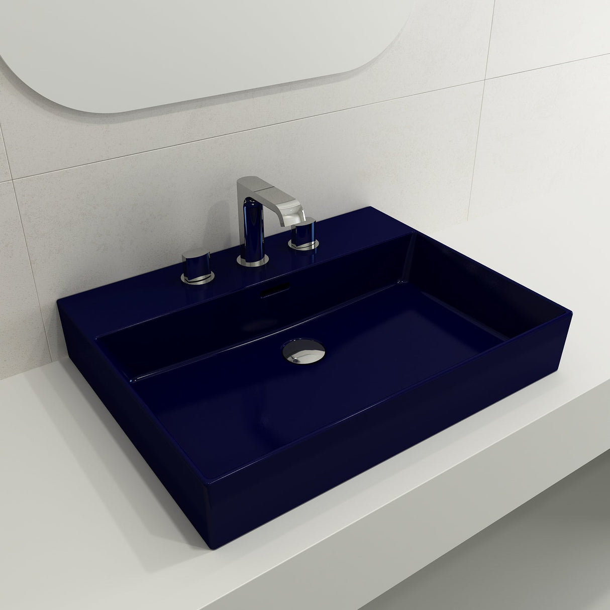 BOCCHI 1376-010-0127 Milano Wall-Mounted Sink Fireclay 24 in. 3-Hole with Overflow in Sapphire Blue