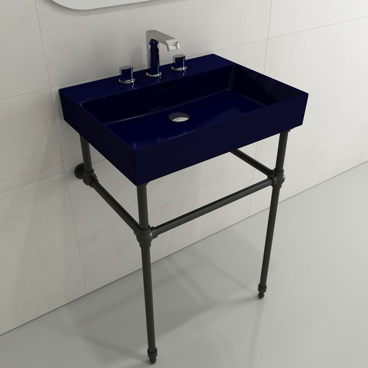 BOCCHI 1376-010-0127 Milano Wall-Mounted Sink Fireclay 24 in. 3-Hole with Overflow in Sapphire Blue