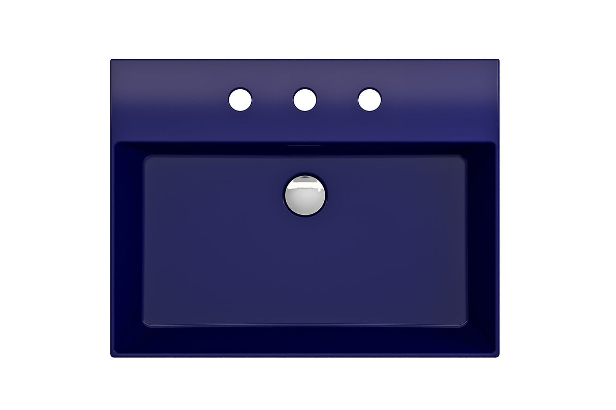 BOCCHI 1376-010-0127 Milano Wall-Mounted Sink Fireclay 24 in. 3-Hole with Overflow in Sapphire Blue