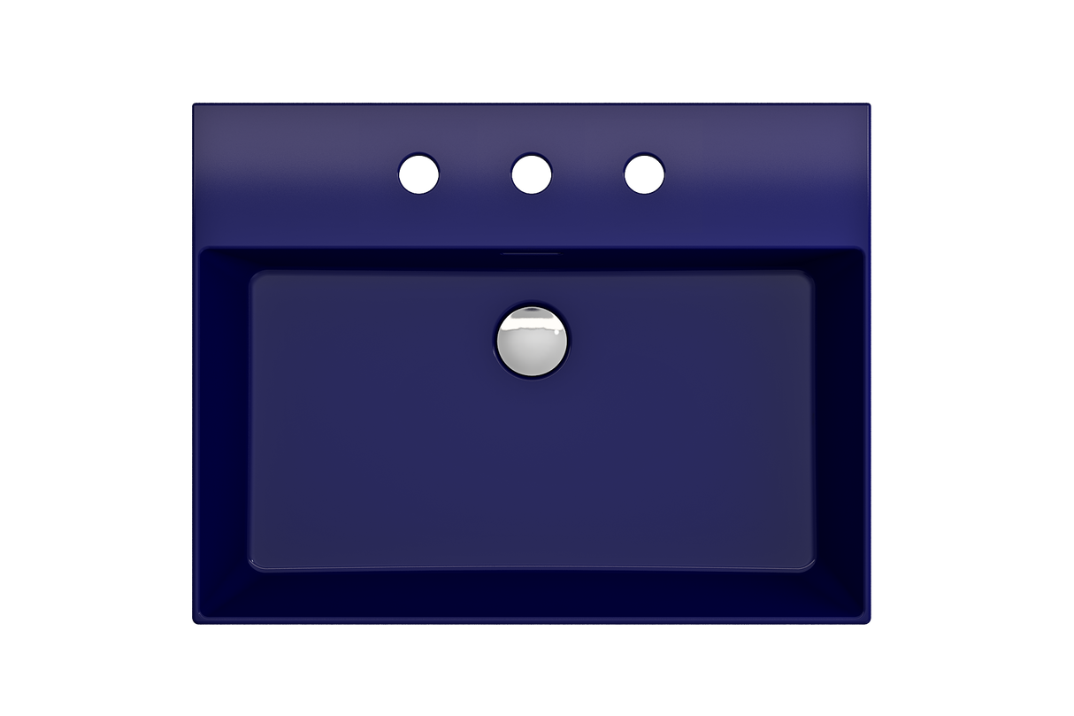 BOCCHI 1376-010-0127 Milano Wall-Mounted Sink Fireclay 24 in. 3-Hole with Overflow in Sapphire Blue