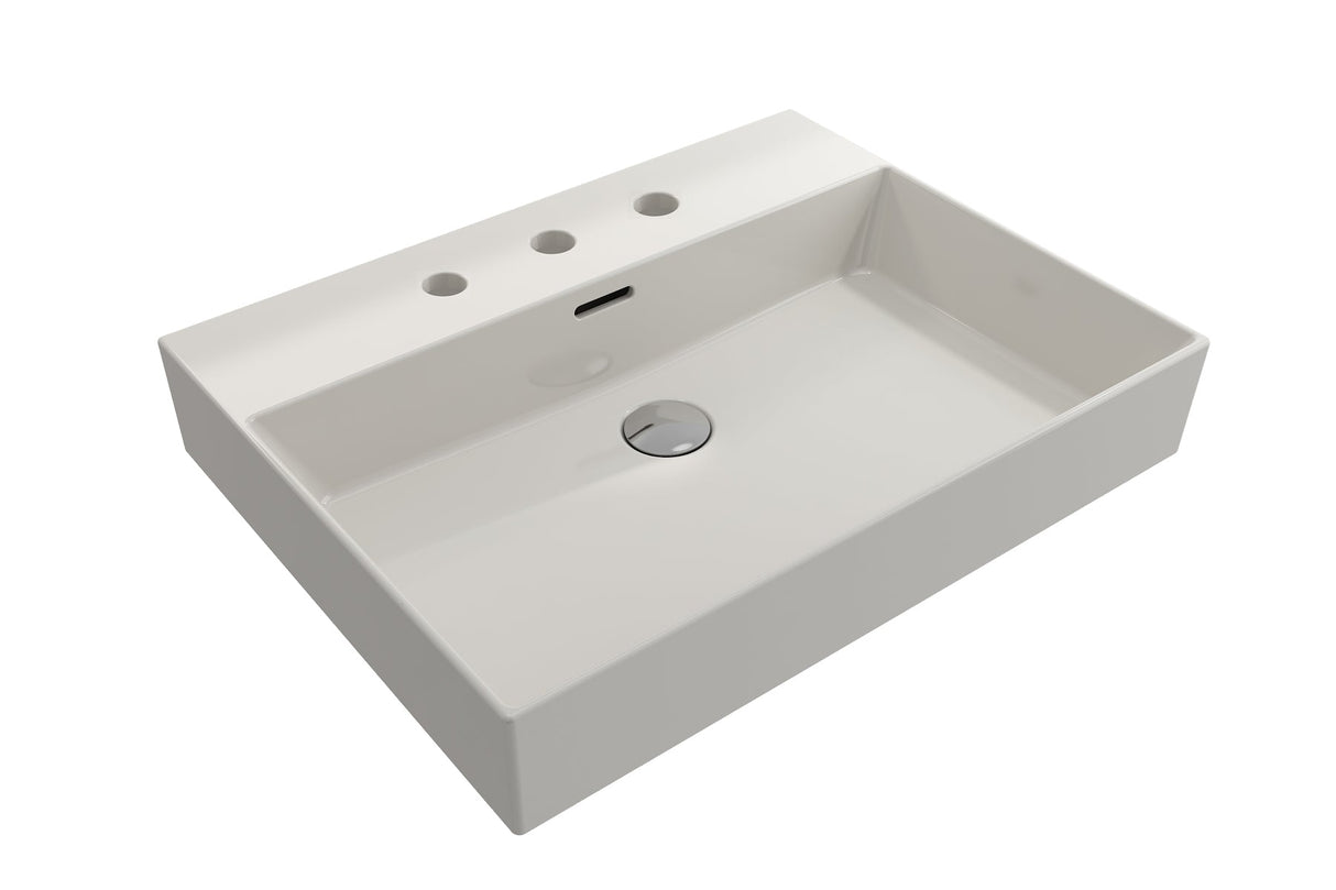 BOCCHI 1376-014-0127 Milano Wall-Mounted Sink Fireclay 24 in. 3-Hole with Overflow in Biscuit