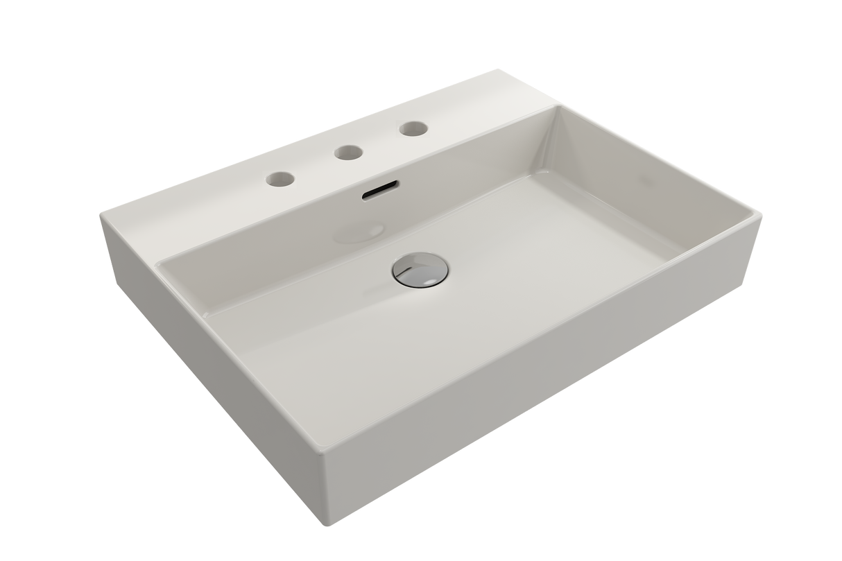 BOCCHI 1376-014-0127 Milano Wall-Mounted Sink Fireclay 24 in. 3-Hole with Overflow in Biscuit