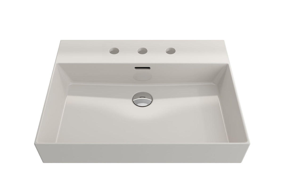 BOCCHI 1376-014-0127 Milano Wall-Mounted Sink Fireclay 24 in. 3-Hole with Overflow in Biscuit