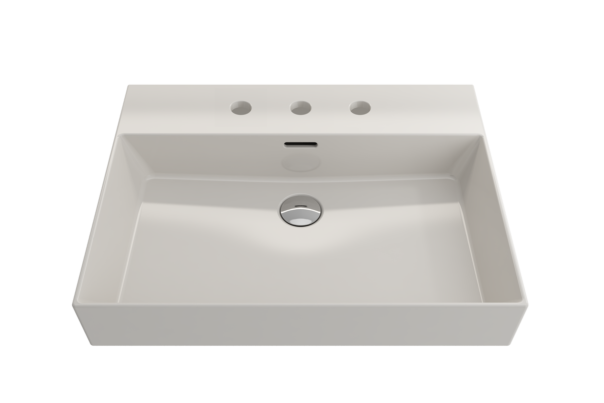 BOCCHI 1376-014-0127 Milano Wall-Mounted Sink Fireclay 24 in. 3-Hole with Overflow in Biscuit