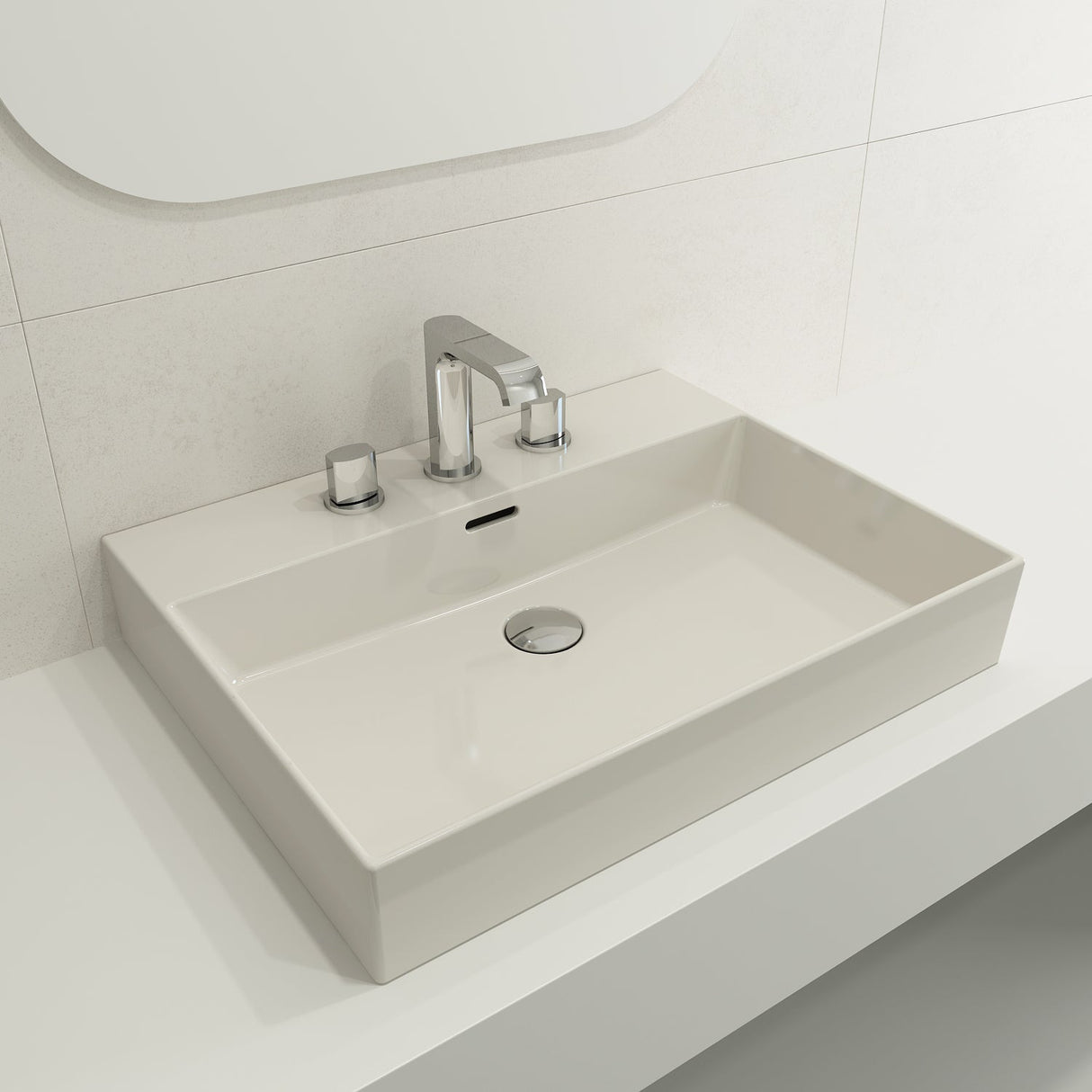 BOCCHI 1376-014-0127 Milano Wall-Mounted Sink Fireclay 24 in. 3-Hole with Overflow in Biscuit