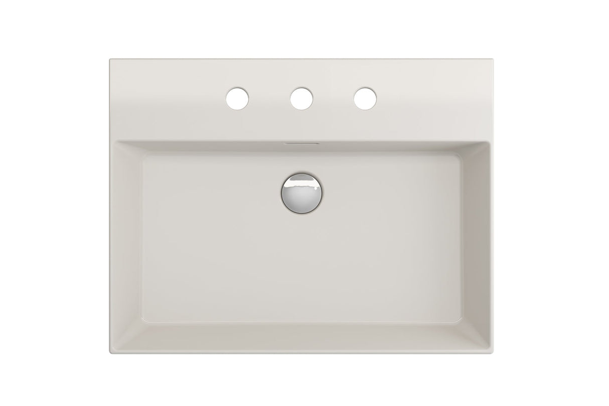 BOCCHI 1376-014-0127 Milano Wall-Mounted Sink Fireclay 24 in. 3-Hole with Overflow in Biscuit