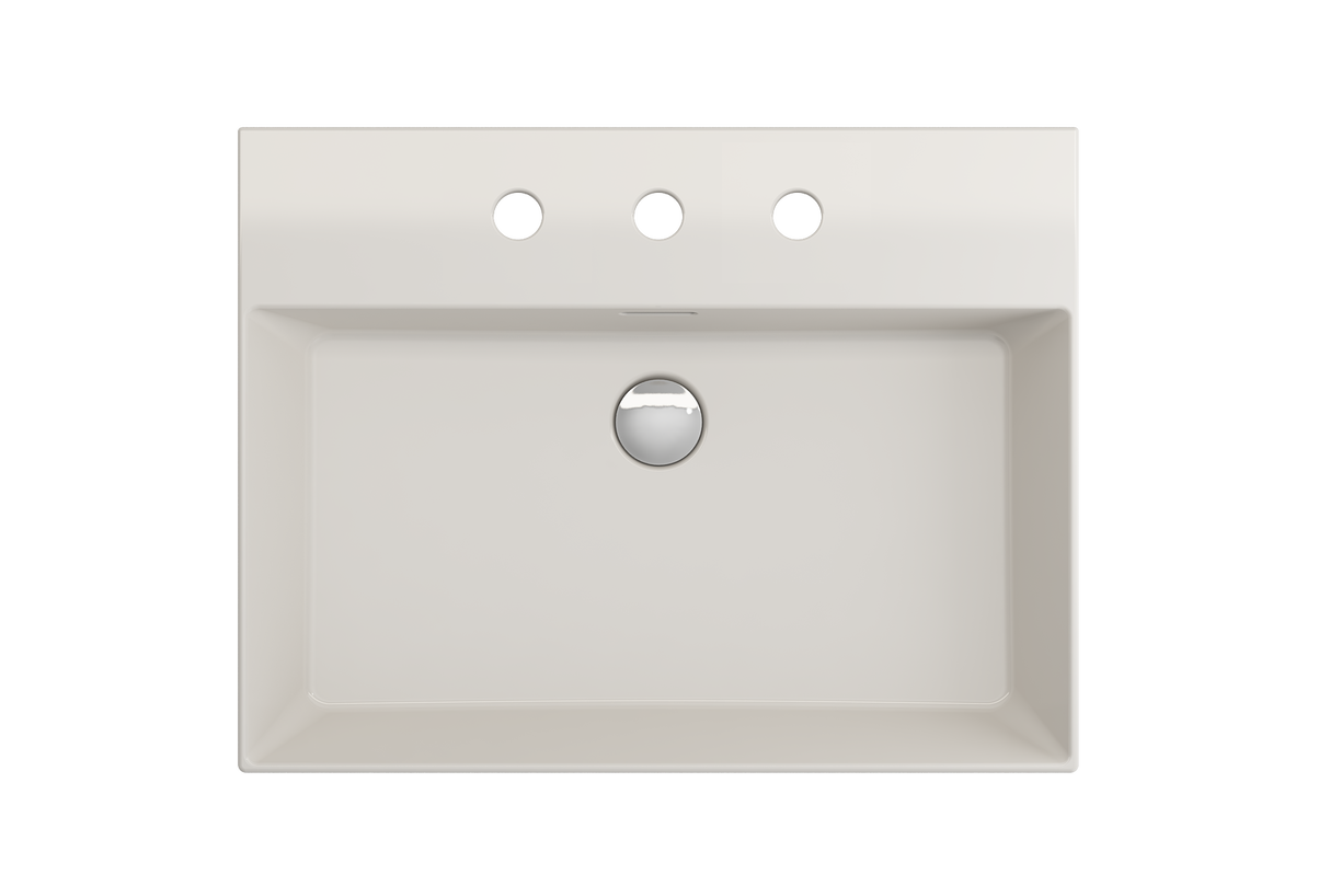 BOCCHI 1376-014-0127 Milano Wall-Mounted Sink Fireclay 24 in. 3-Hole with Overflow in Biscuit