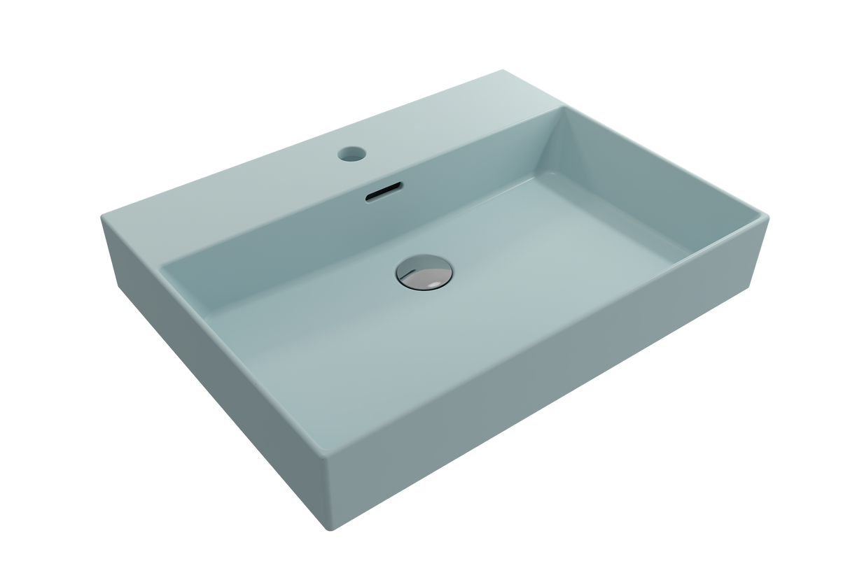 BOCCHI 1376-029-0126 Milano Wall-Mounted Sink Fireclay 24 in. 1-Hole with Overflow in Matte Ice Blue