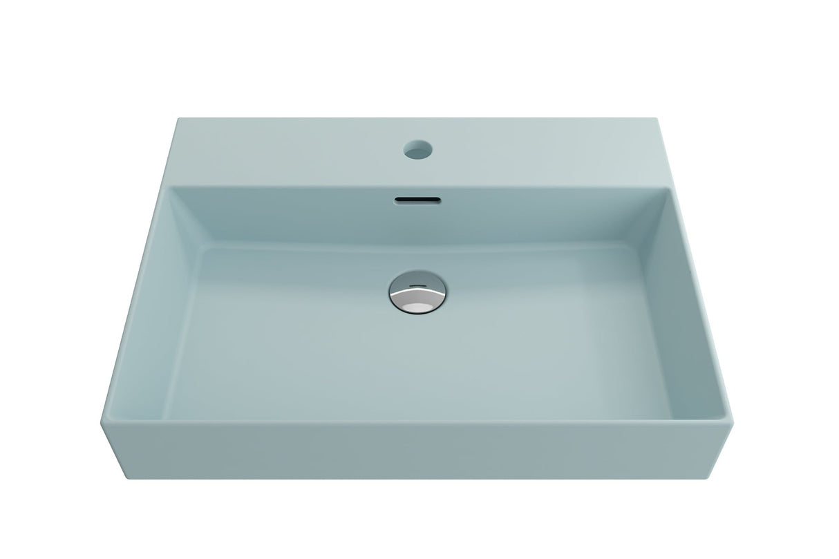 BOCCHI 1376-029-0126 Milano Wall-Mounted Sink Fireclay 24 in. 1-Hole with Overflow in Matte Ice Blue