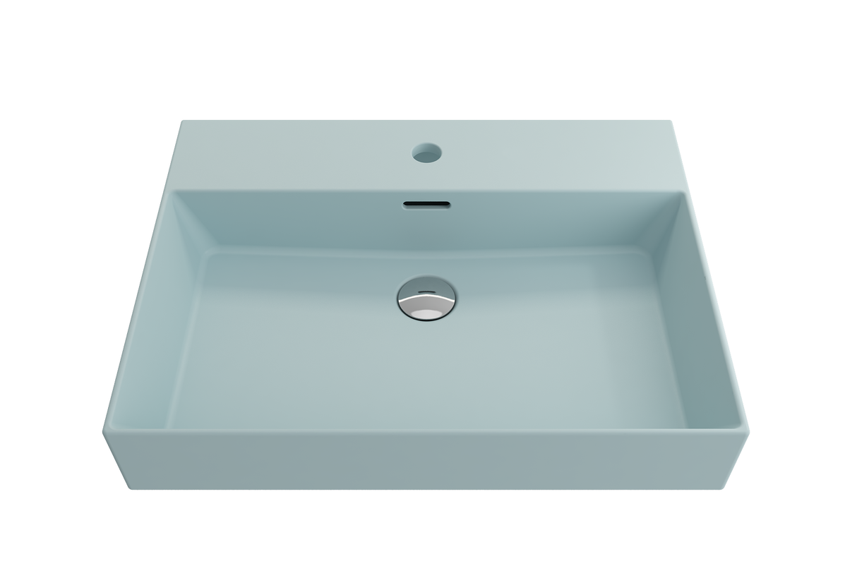 BOCCHI 1376-029-0126 Milano Wall-Mounted Sink Fireclay 24 in. 1-Hole with Overflow in Matte Ice Blue