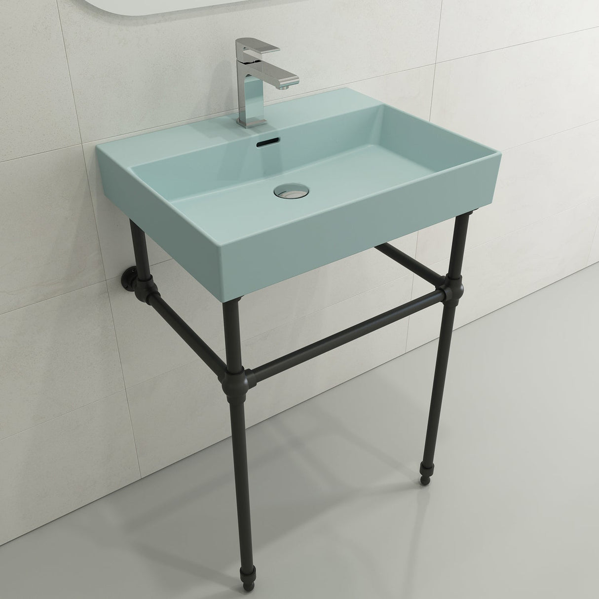 BOCCHI 1376-029-0126 Milano Wall-Mounted Sink Fireclay 24 in. 1-Hole with Overflow in Matte Ice Blue