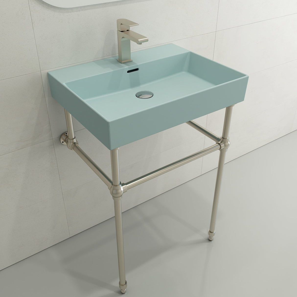 BOCCHI 1376-029-0126 Milano Wall-Mounted Sink Fireclay 24 in. 1-Hole with Overflow in Matte Ice Blue