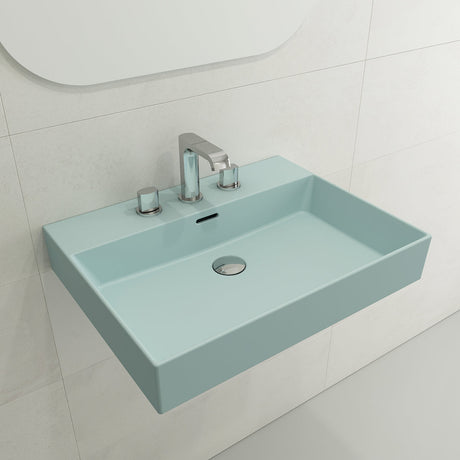 BOCCHI 1376-029-0127 Milano Wall-Mounted Sink Fireclay 24 in. 3-Hole with Overflow in Matte Ice Blue