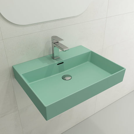 BOCCHI 1376-033-0126 Milano Wall-Mounted Sink Fireclay 24 in. 1-Hole with Overflow in Matte Mint Green