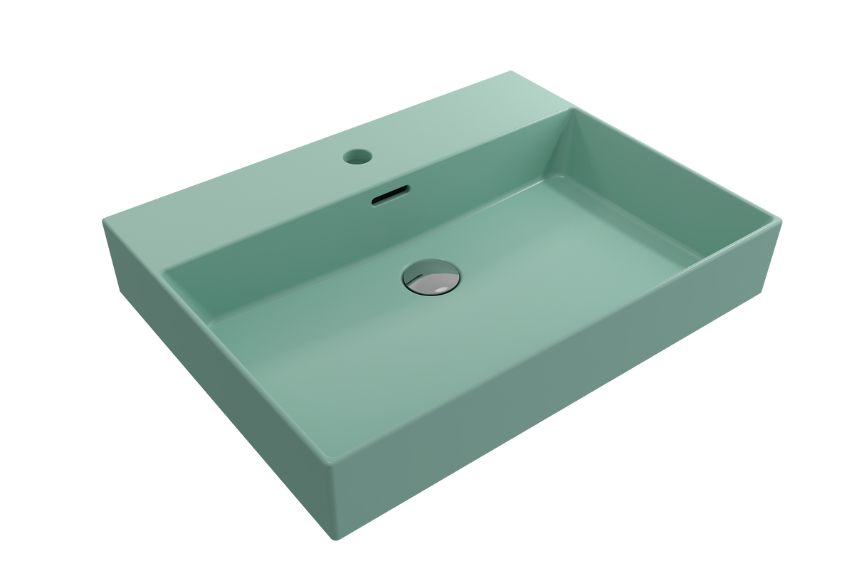 BOCCHI 1376-033-0126 Milano Wall-Mounted Sink Fireclay 24 in. 1-Hole with Overflow in Matte Mint Green