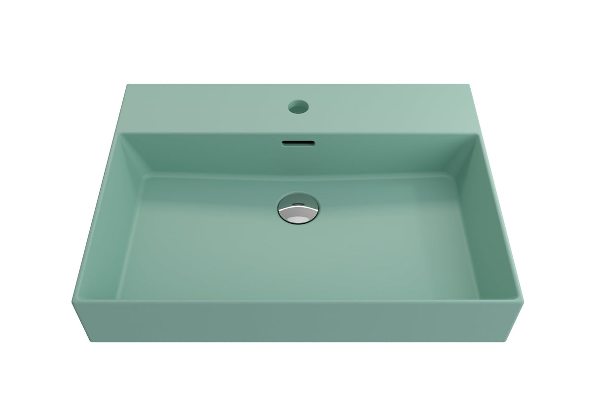 BOCCHI 1376-033-0126 Milano Wall-Mounted Sink Fireclay 24 in. 1-Hole with Overflow in Matte Mint Green