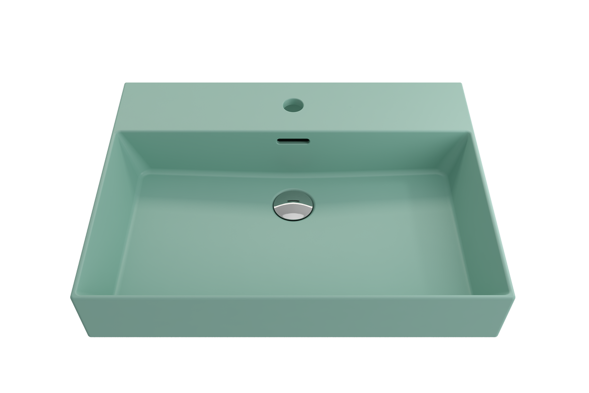 BOCCHI 1376-033-0126 Milano Wall-Mounted Sink Fireclay 24 in. 1-Hole with Overflow in Matte Mint Green