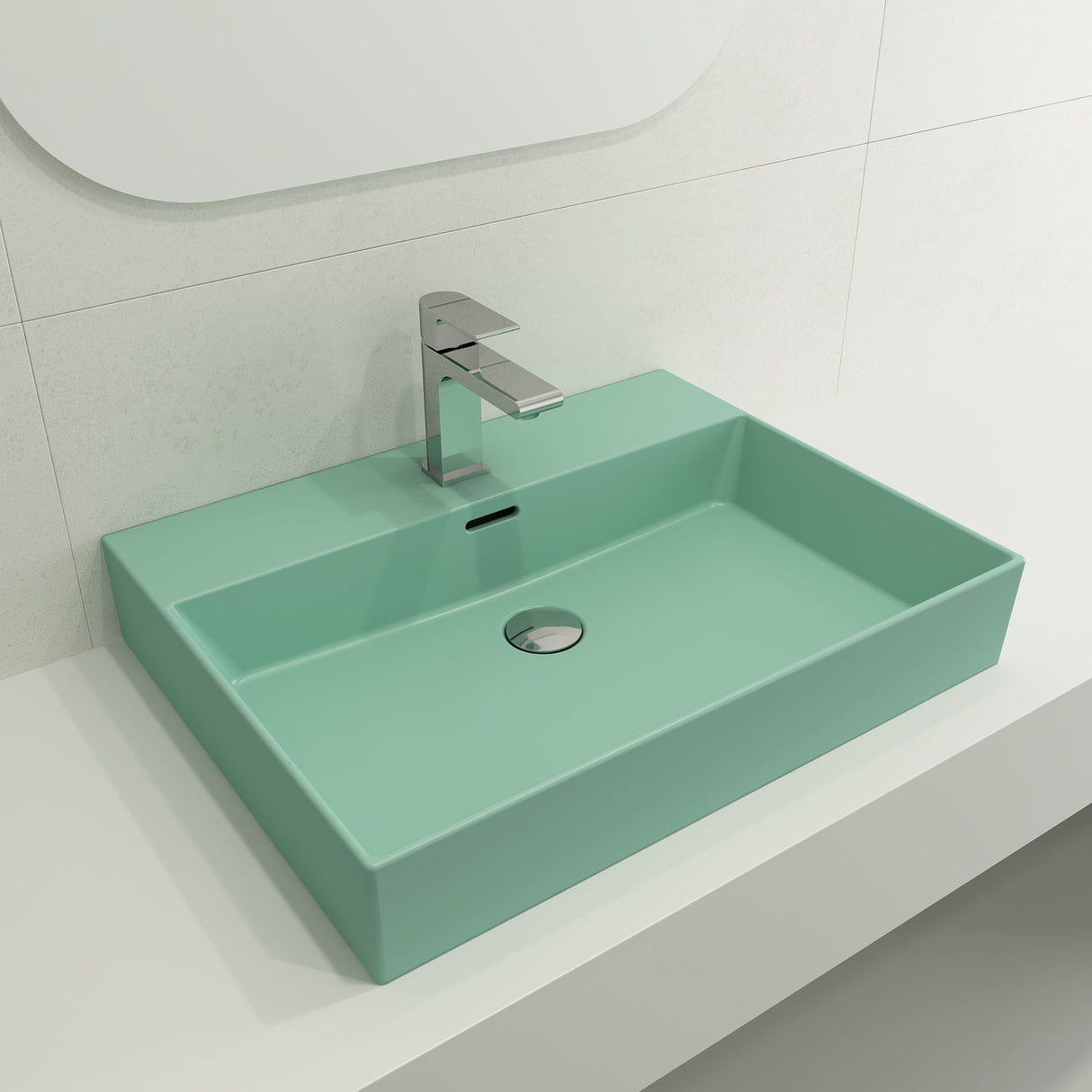 BOCCHI 1376-033-0126 Milano Wall-Mounted Sink Fireclay 24 in. 1-Hole with Overflow in Matte Mint Green