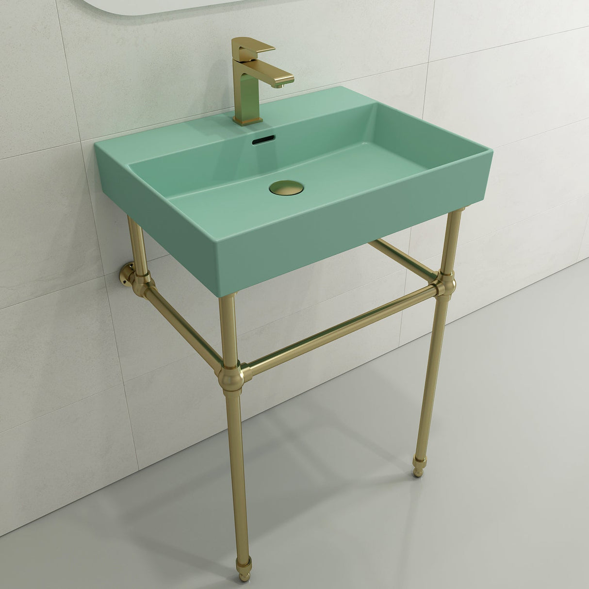 BOCCHI 1376-033-0126 Milano Wall-Mounted Sink Fireclay 24 in. 1-Hole with Overflow in Matte Mint Green