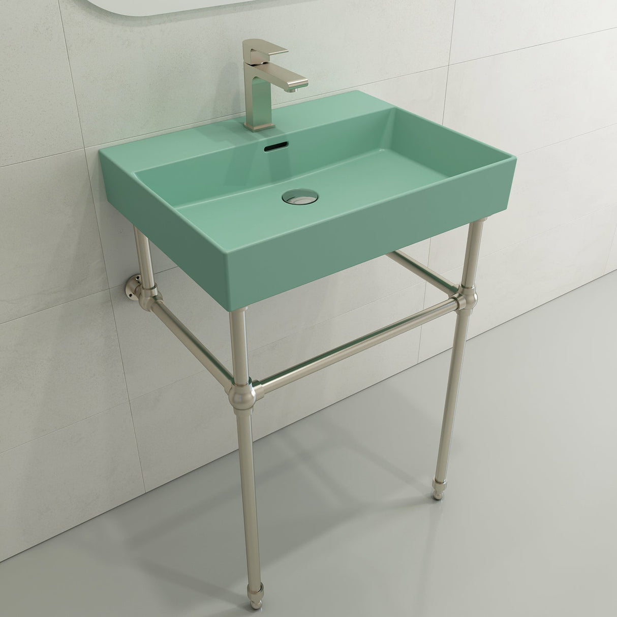 BOCCHI 1376-033-0126 Milano Wall-Mounted Sink Fireclay 24 in. 1-Hole with Overflow in Matte Mint Green