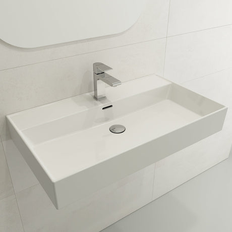 BOCCHI 1377-001-0126 Milano Wall-Mounted Sink Fireclay 32 in. 1-Hole with Overflow in White