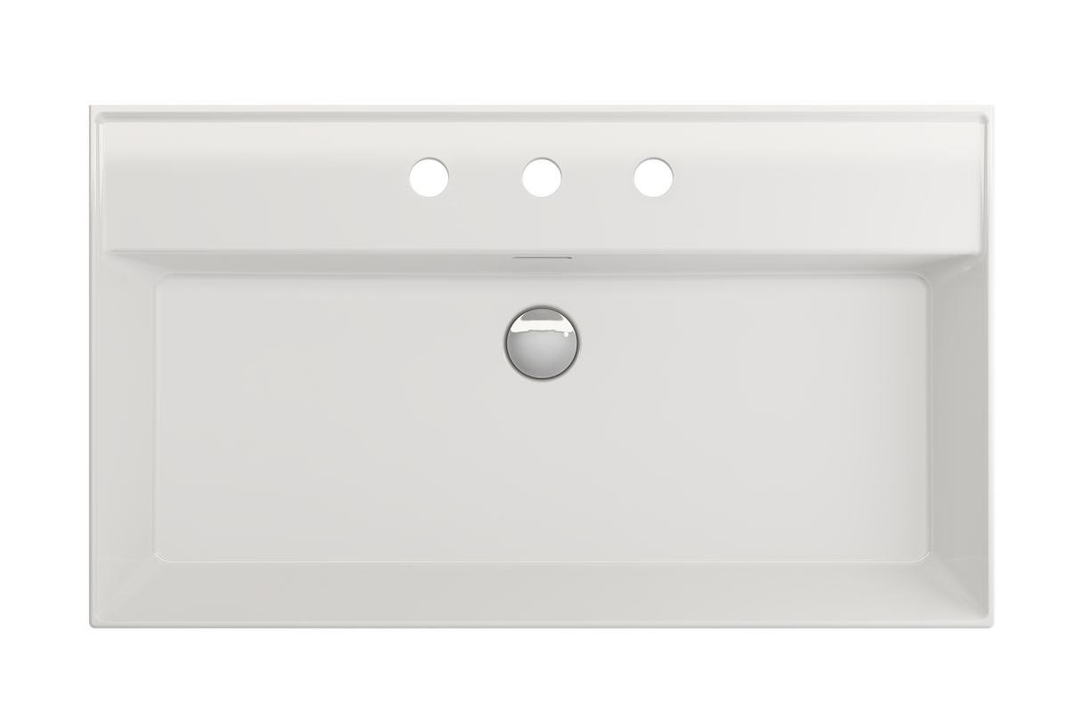 BOCCHI 1377-001-0127 Milano Wall-Mounted Sink Fireclay 32 in. 3-Hole with Overflow in White