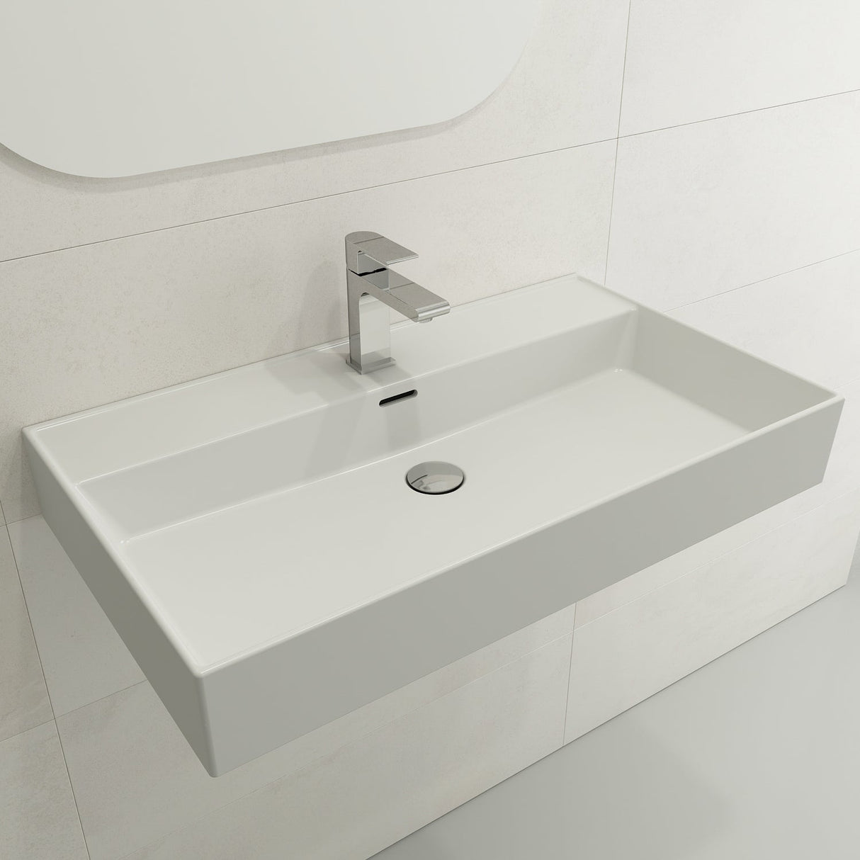 BOCCHI 1377-002-0126 Milano Wall-Mounted Sink Fireclay 32 in. 1-Hole with Overflow in Matte White