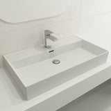BOCCHI 1377-002-0126 Milano Wall-Mounted Sink Fireclay 32 in. 1-Hole with Overflow in Matte White