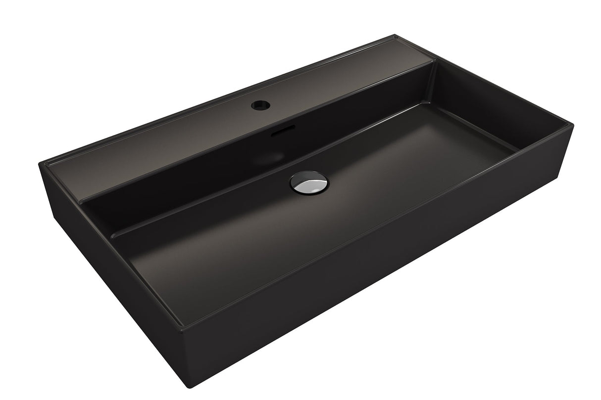 BOCCHI 1377-004-0126 Milano Wall-Mounted Sink Fireclay 32 in. 1-Hole with Overflow in Matte Black