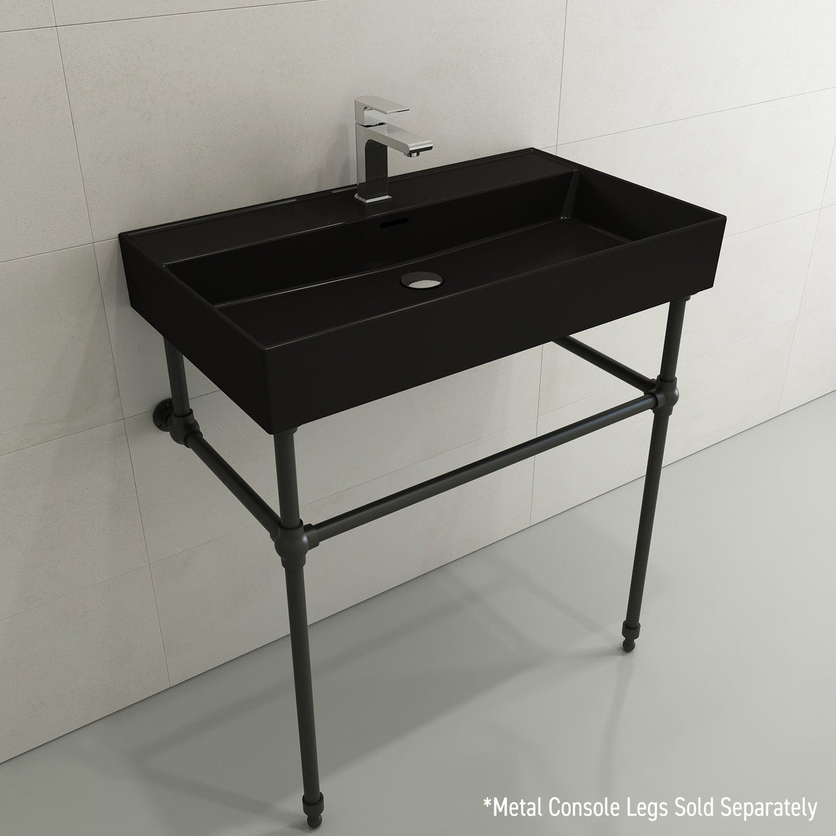 BOCCHI 1377-004-0126 Milano Wall-Mounted Sink Fireclay 32 in. 1-Hole with Overflow in Matte Black