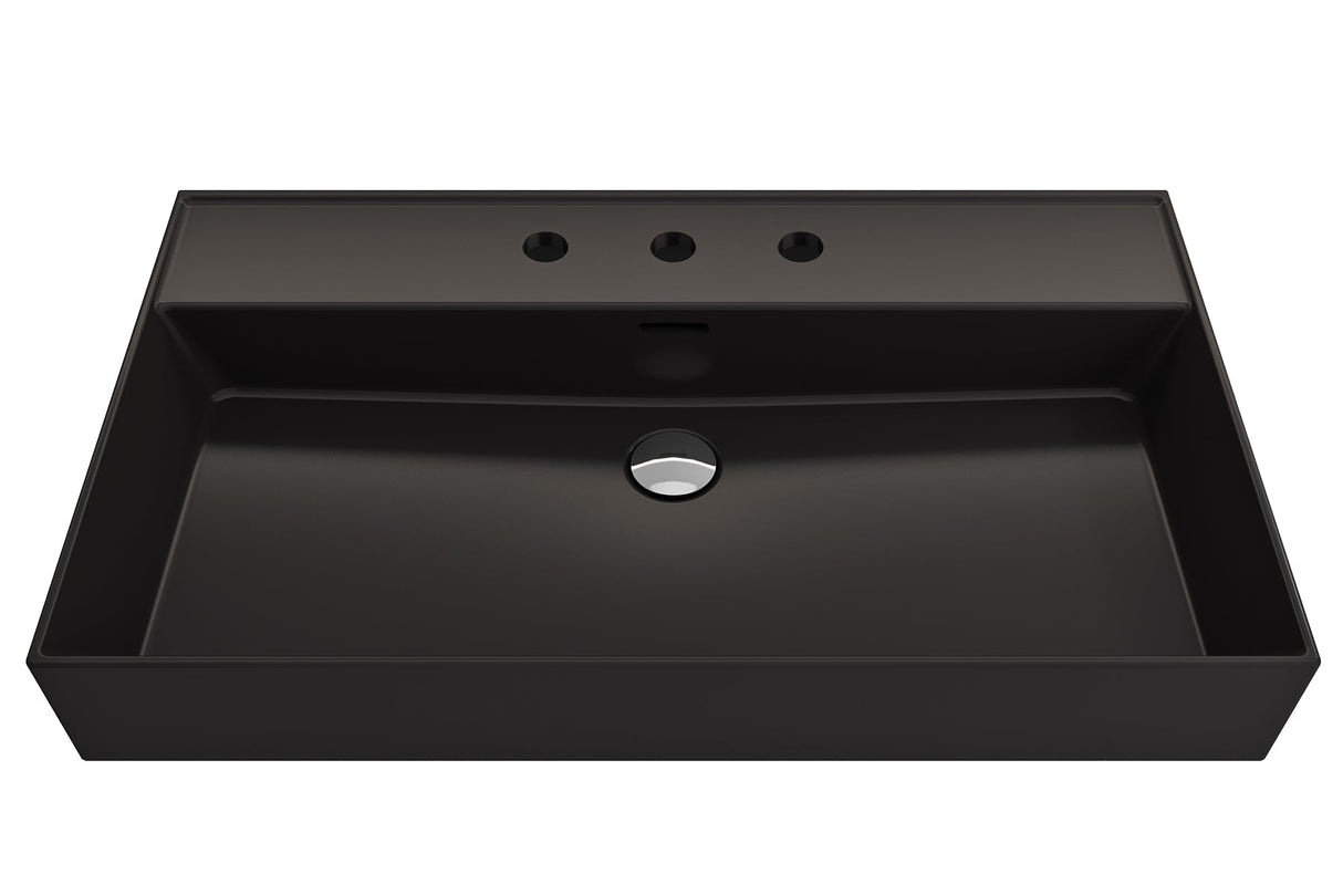 BOCCHI 1377-004-0127 Milano Wall-Mounted Sink Fireclay 32 in. 3-Hole with Overflow in Matte Black