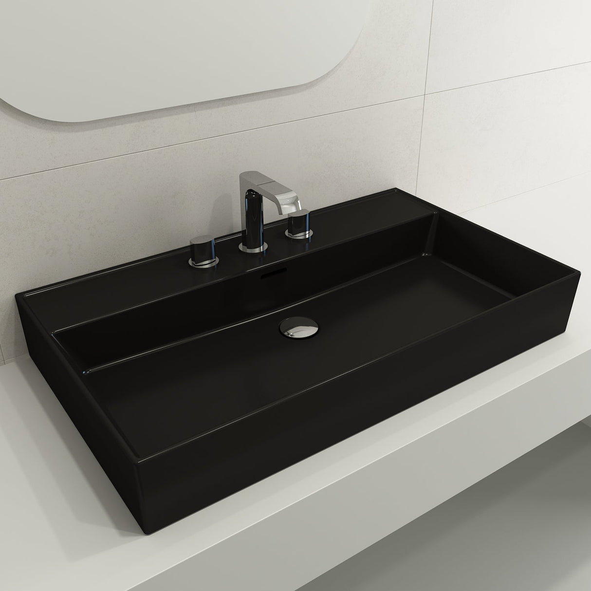 BOCCHI 1377-004-0127 Milano Wall-Mounted Sink Fireclay 32 in. 3-Hole with Overflow in Matte Black