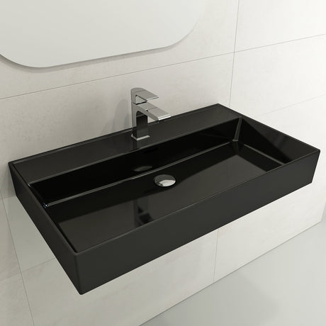 BOCCHI 1377-005-0126 Milano Wall-Mounted Sink Fireclay 32 in. 1-Hole with Overflow in Black