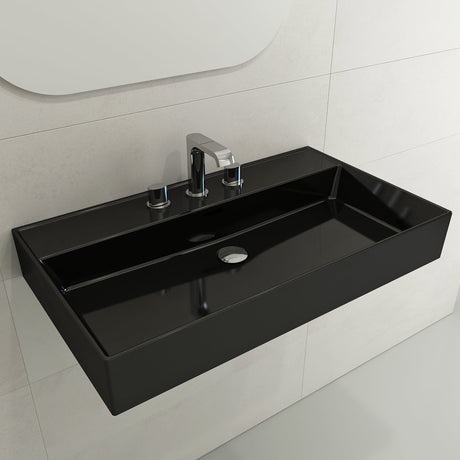 BOCCHI 1377-005-0127 Milano Wall-Mounted Sink Fireclay 32 in. 3-Hole with Overflow in Black