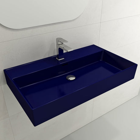 BOCCHI 1377-010-0126 Milano Wall-Mounted Sink Fireclay 32 in. 1-Hole with Overflow in Sapphire Blue