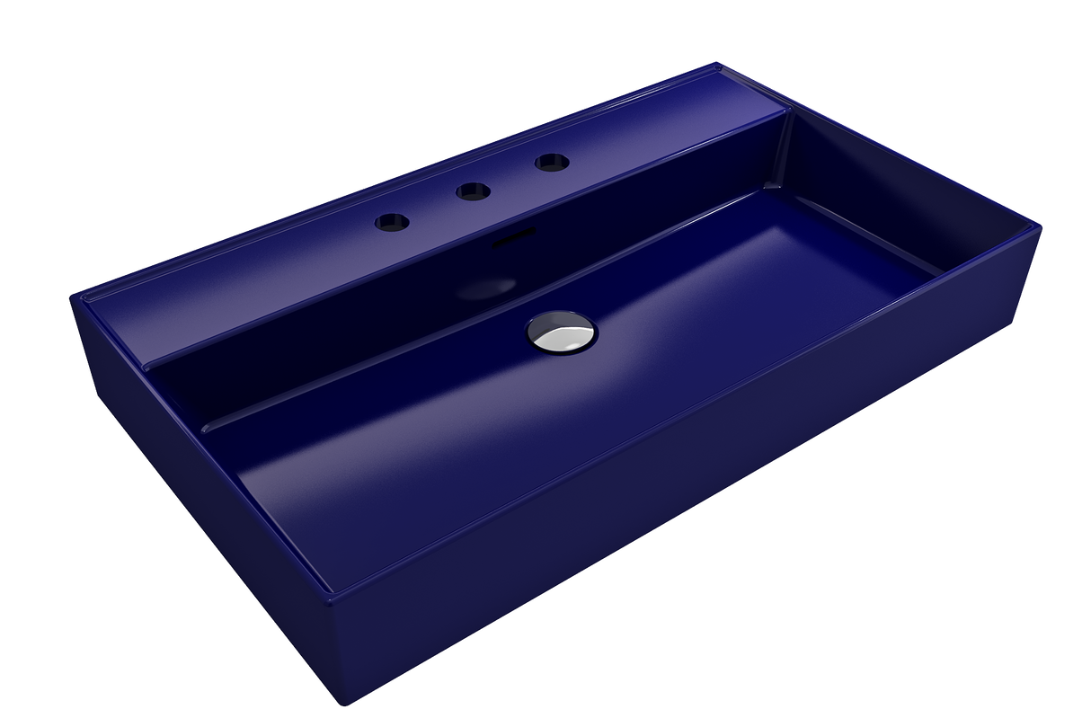 BOCCHI 1377-010-0127 Milano Wall-Mounted Sink Fireclay 32 in. 3-Hole with Overflow in Sapphire Blue