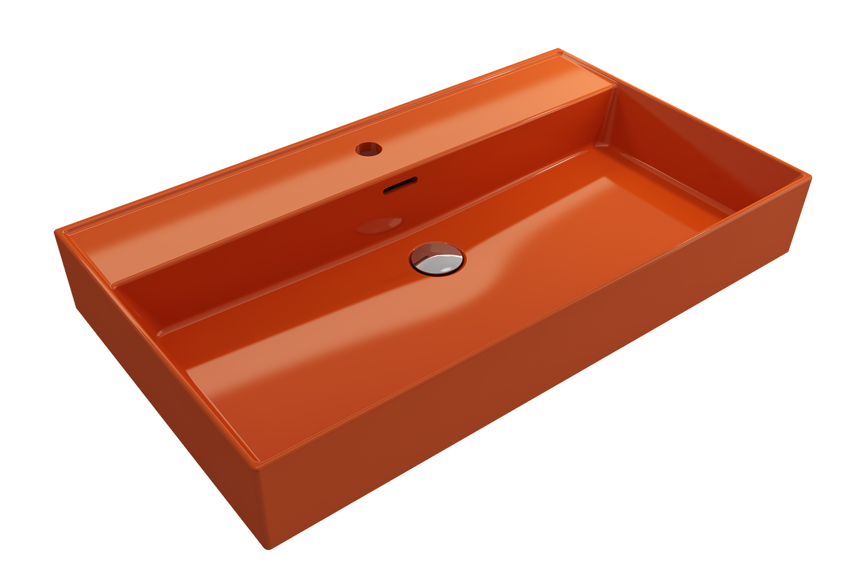 BOCCHI 1377-012-0126 Milano Wall-Mounted Sink Fireclay 32 in. 1-Hole with Overflow in Orange