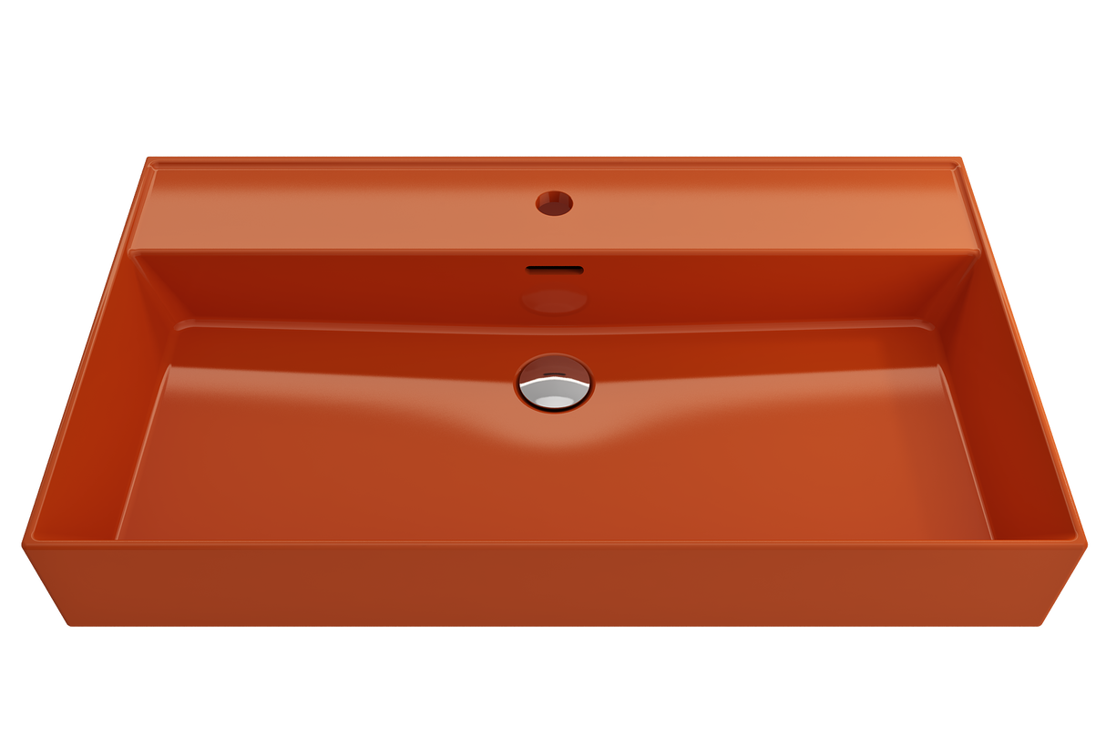 BOCCHI 1377-012-0126 Milano Wall-Mounted Sink Fireclay 32 in. 1-Hole with Overflow in Orange