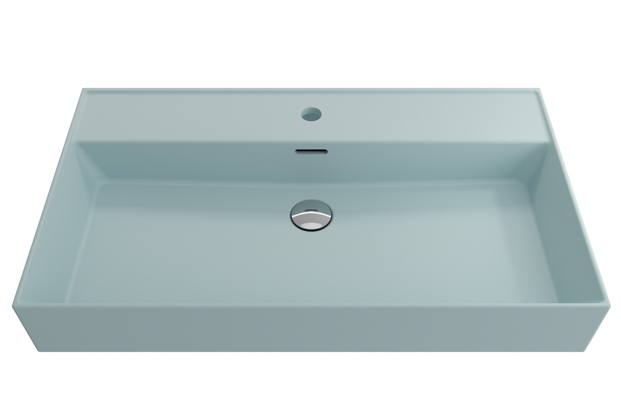 BOCCHI 1377-029-0126 Milano Wall-Mounted Sink Fireclay 32 in. 1-Hole with Overflow in Matte Ice Blue