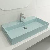 BOCCHI 1377-029-0126 Milano Wall-Mounted Sink Fireclay 32 in. 1-Hole with Overflow in Matte Ice Blue