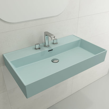 BOCCHI 1377-029-0127 Milano Wall-Mounted Sink Fireclay 32 in. 3-Hole with Overflow in Matte Ice Blue