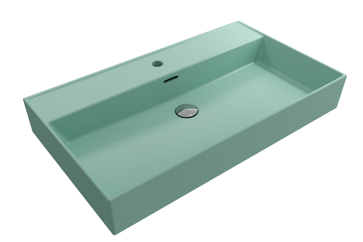 BOCCHI 1377-033-0126 Milano Wall-Mounted Sink Fireclay 32 in. 1-Hole with Overflow in Matte Mint Green